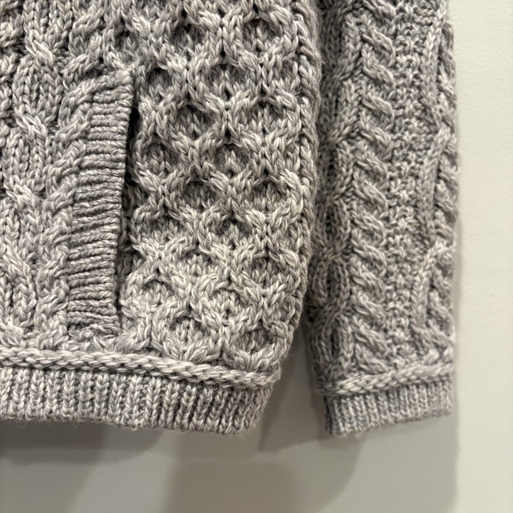Aran Crafts Asymmetric Cable Knit Cardigan Sweater 100% Merino Wool Sz M Gray - Picture 6 of 8